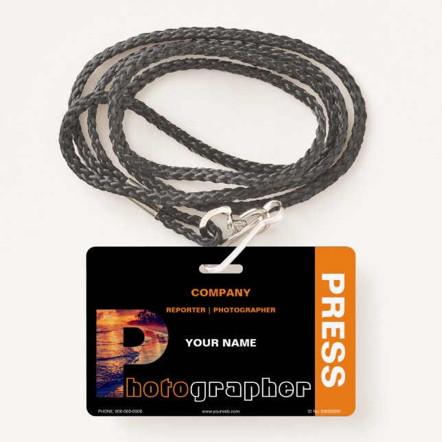 Photographer ID Badge (Front with Lanyard)