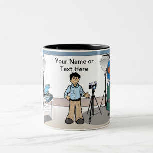 Photographer - Male Cartoon by PrintedPerfection Two-Tone Coffee Mug