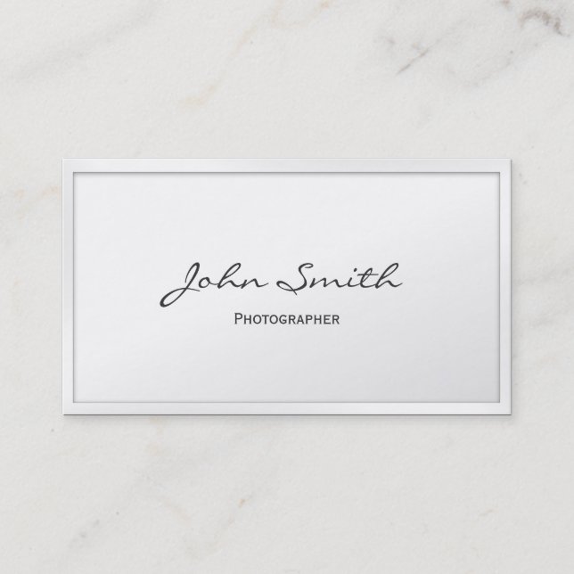 Photographer Minimalist White Border Professional Business Card (Front)