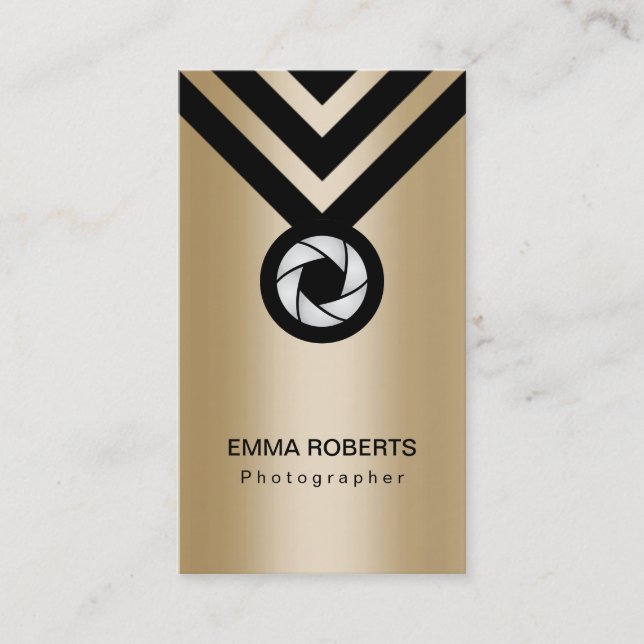 Photographer Modern Black & Gold Business Card (Front)