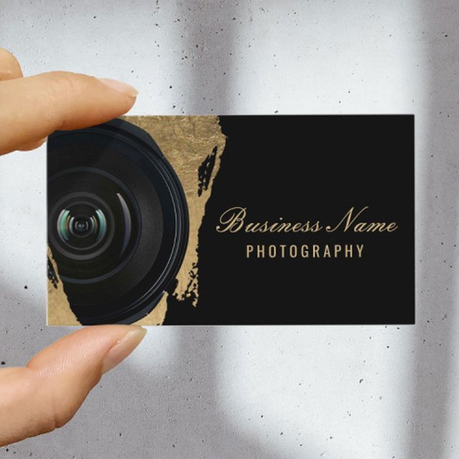 Photographer Modern Black & Gold Photography Business Card (Creator Uploaded)