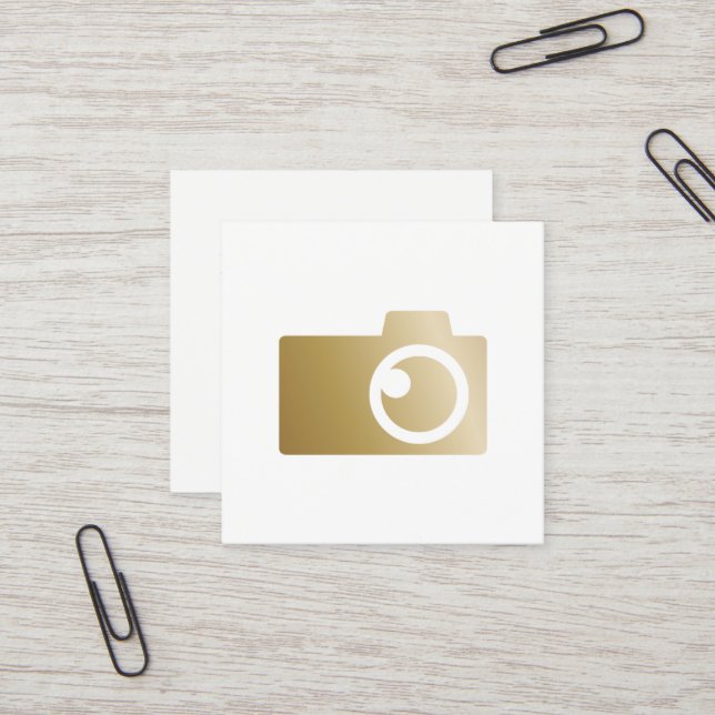 Photographer Modern Gold Camera Logo Photography Square Business Card (Front/Back In Situ)
