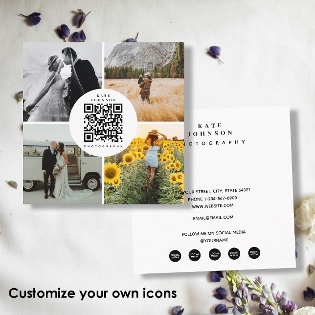 Photographer Photos Custom Social Media Icons  Square Business Card (Photographer Photos Custom Social Media Icons Square Business Card)