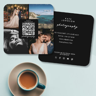 Photographer Photos QR Code Social Media Script  Square Business Card