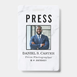 Photographer Press Journalist Id Card Custom Badge