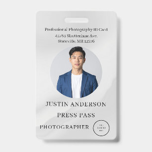Photographer Press Journalist Id Card Custom Badge