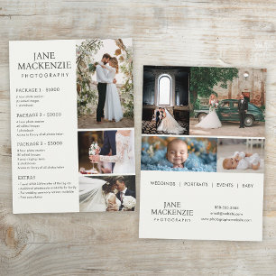 Photographer Price List Services Flat Card