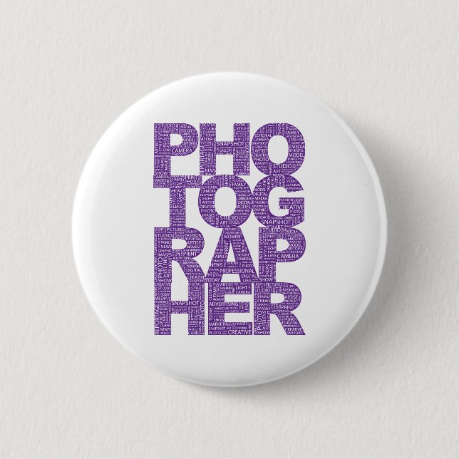 Photographer - Purple Text 6 Cm Round Badge (Front)