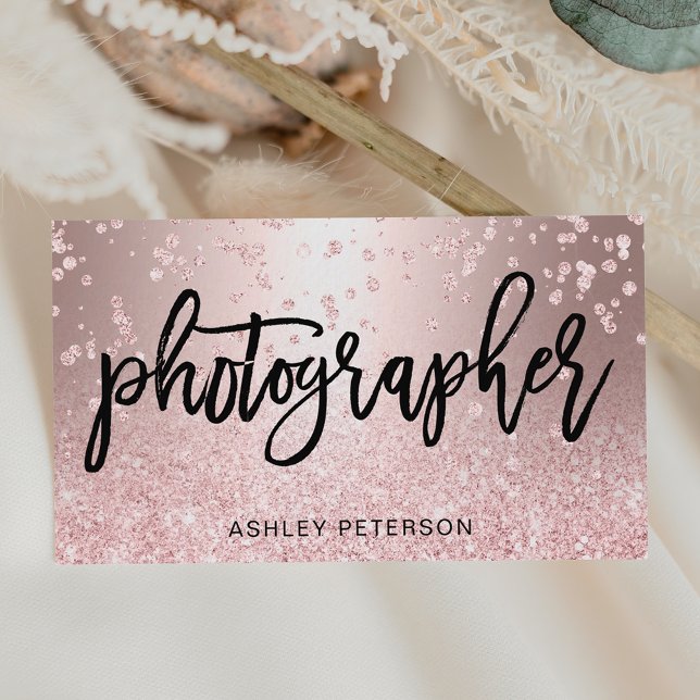 photographer rose gold glitter metallic confetti business card (Creator Uploaded)