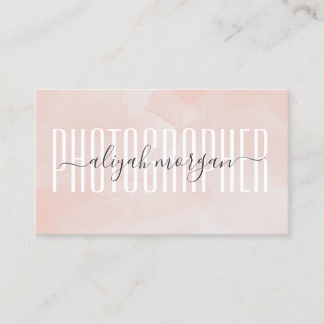 Photographer Typography Blush Pink Watercolor   Business Card (Front)