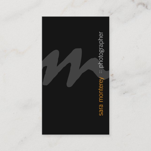 Photographer Visual Arts Media Bold Monogram Dark Business Card (Front)