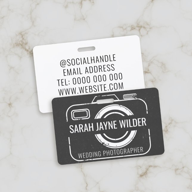 Photographer Wedding Business Rustic Camera ID Badge (For your wedding photography business, just add your name and details on the reverse)