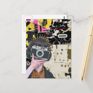 Photographer Woman Grunge Mixed Media Collage  Postcard