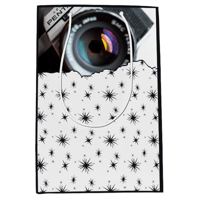 Photographer's Black & White Christmas Stars Medium Gift Bag (Front)