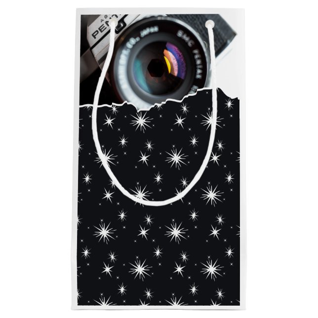 Photographer's Black & White Christmas Stars Small Gift Bag (Front)