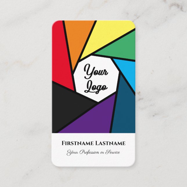 Photographers rainbow colours DSLR Camera lenses Business Card (Front)