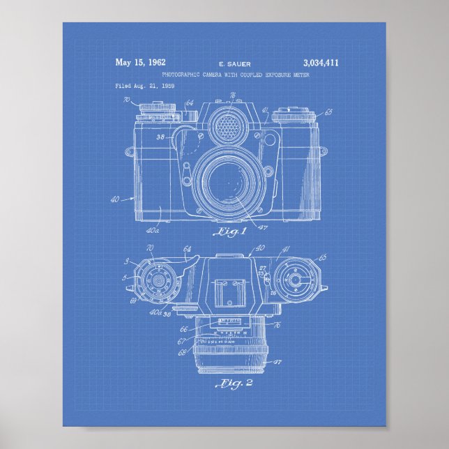 Photographic Camera 1959 Patent Art - Blueprint Poster (Front)