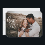 Photographic floral geometric wedding photo save the date<br><div class="desc">Photographic floral geometric wedding photo save the date. In purples,  pinks,  browns and green. Modern take on rustic wedding with script handwriting.</div>