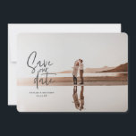 Photographic floral geometric wedding photo save the date<br><div class="desc">Photographic floral geometric wedding photo save the date. In purples,  pinks,  browns and green. Modern take on rustic wedding with script handwriting.</div>