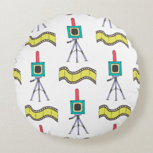 Photographic Journey: Vintage Camera Pattern Round Cushion