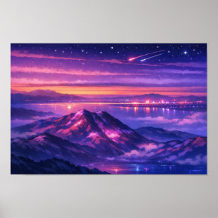 Photographic Landscape Neon Art Edited Poster