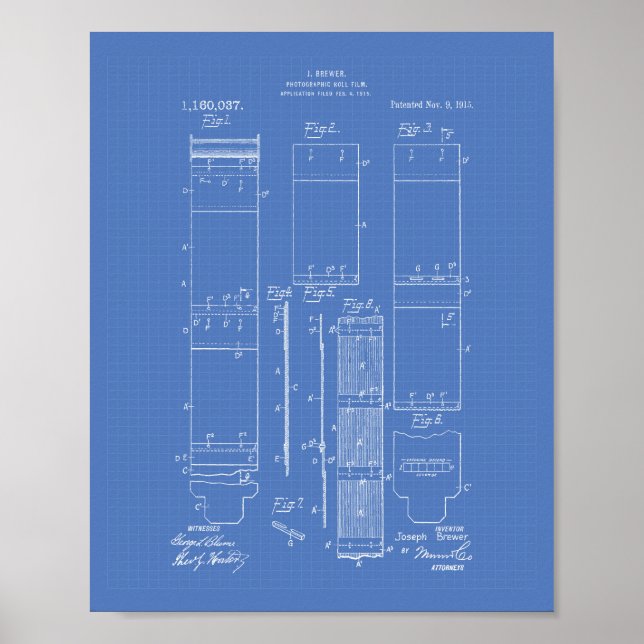 Photographic Roll Film 1915 Patent Art Blueprint Poster (Front)