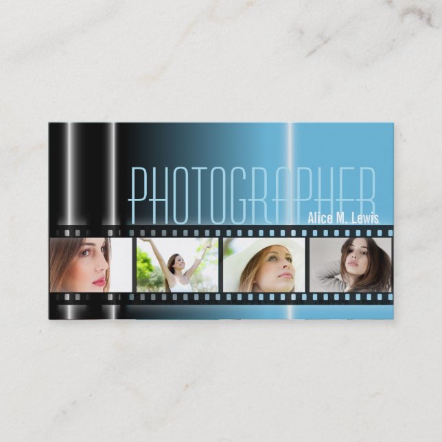 Photography 35mm Film Photo Business Card Blue (Front)