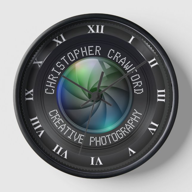Photography Business Photographer And Camera Lens Clock (Front)