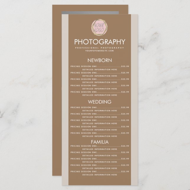 Photography Business Your Logo Earth Tone Menu (Front/Back)