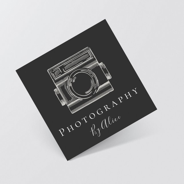 Photography Camera Drawn Outline Black & White  Square Business Card (Creator Uploaded)