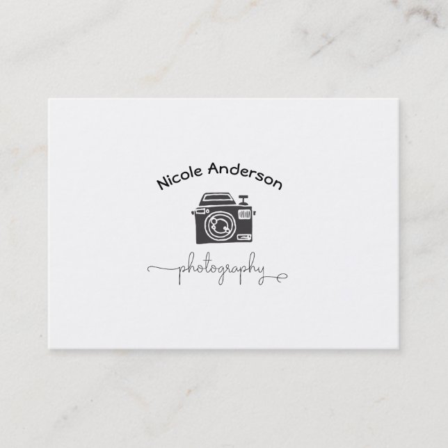 Photography Camera Modern Minimal Logo Business Card (Front)