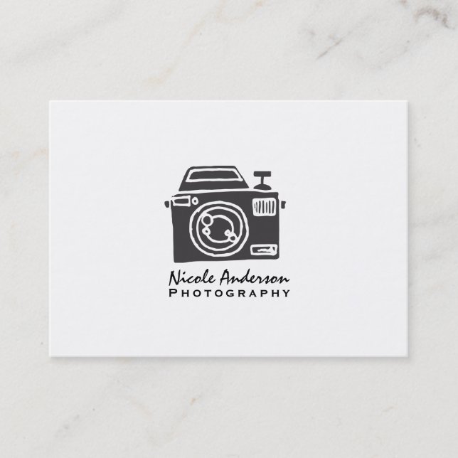 Photography Camera Modern Minimal Logo Business Card (Front)