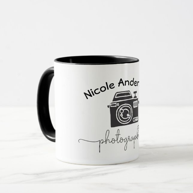 Photography Camera Modern Minimal Logo Graphic Mug (Front Left)