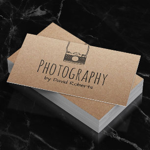 Photography Cute Camera Minimalist Rustic Kraft Business Card