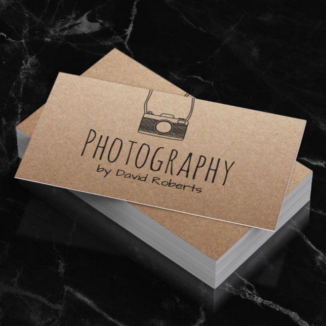 Photography Cute Camera Minimalist Rustic Kraft Business Card (Creator Uploaded)