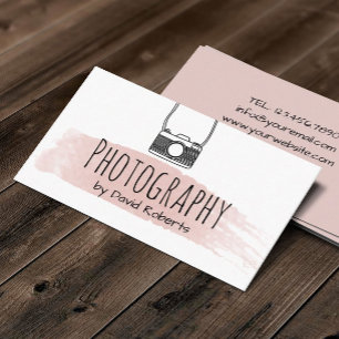 Photography Cute Camera Watercolor Brush Stroke Business Card