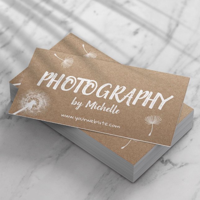 Photography Elegant Dandelion Rustic Photographer Business Card (Creator Uploaded)