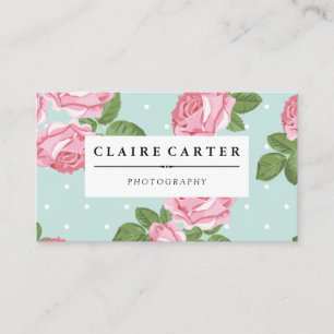 Photography Floral Roses and Polka Dots Business Card