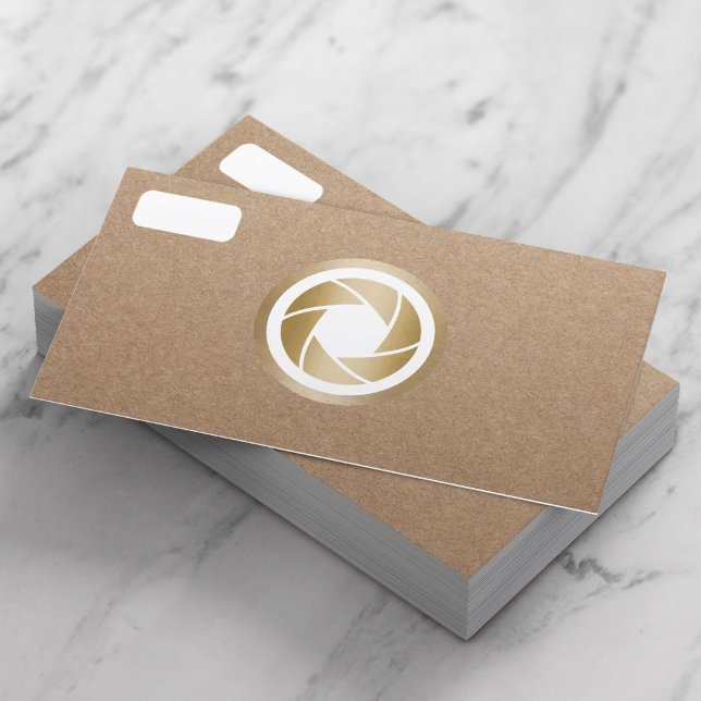 Photography Gold Shutter Rustic Kraft Photographer Business Card (Creator Uploaded)