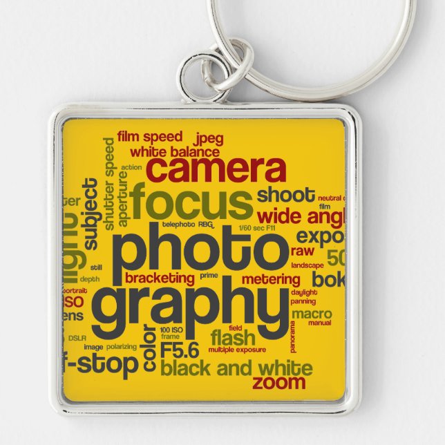 Photography Lingo Text Collage Key Ring (Front)