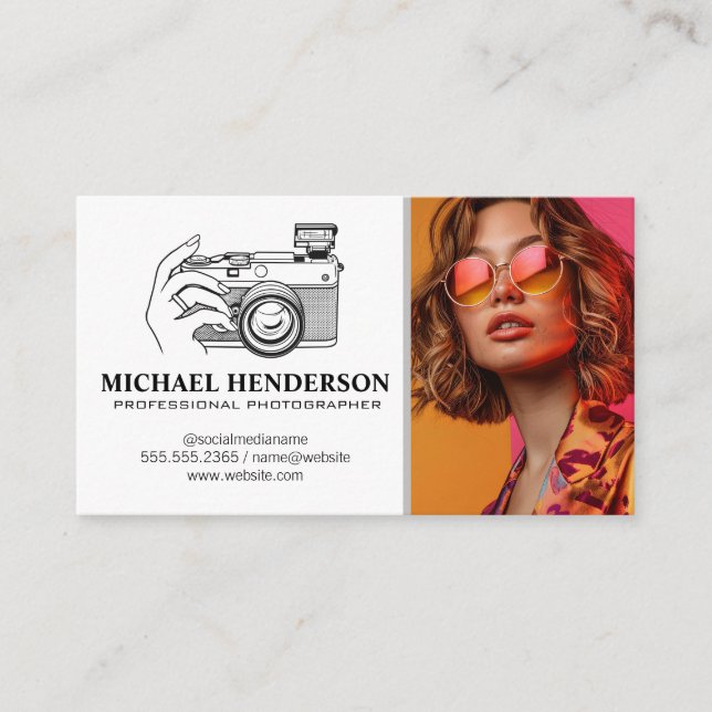 Photography Logo | Model in Vibrant Clothes Business Card (Front)