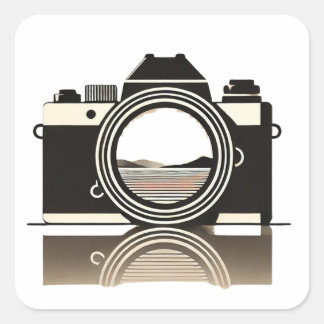 Photography Minimalist Camera with Landscape Refle Square Sticker