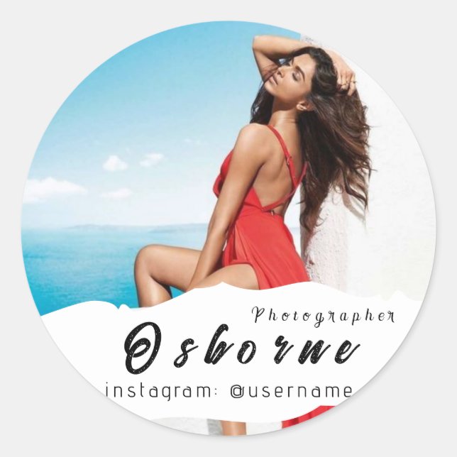 Photography Modern Minimal Simple Photo Classic Ro Classic Round Sticker (Front)