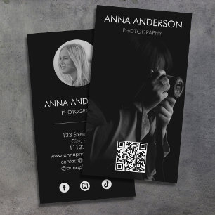 Photography Modern Vertical QR Code Social Media Business Card