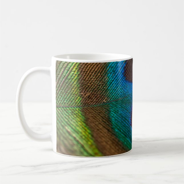 Photography of peacock feather coffee mug (Left)