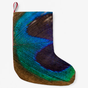 Photography of peacock feather small christmas stocking