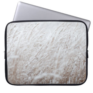 Photography of white grass field laptop sleeve