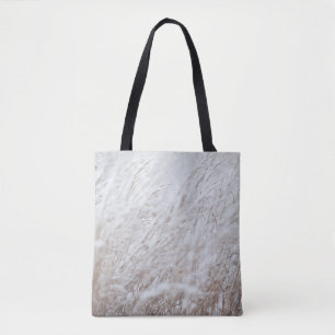Photography of white grass field tote bag