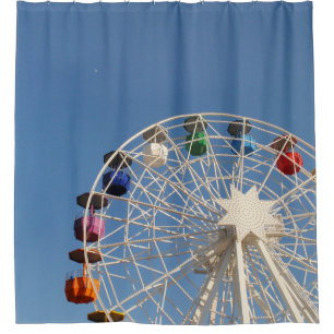 Photography of worms eye ferris wheel shower curtain