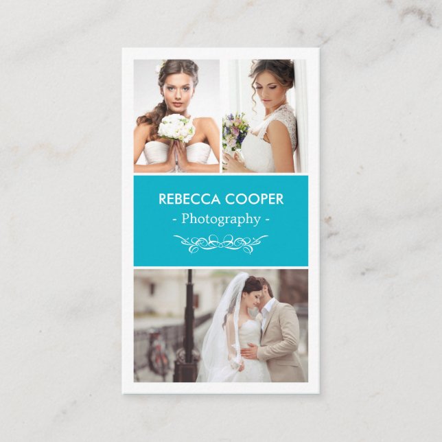 Photography Photo Collage - Modern Scuba Blue Business Card (Front)
